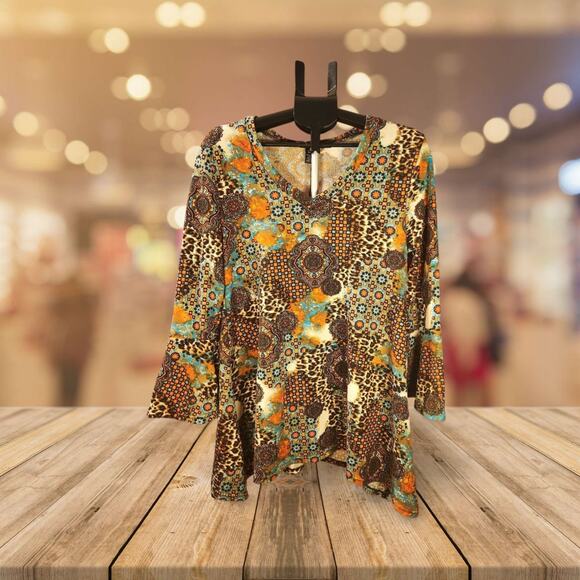 ๐ WinWin Flare Hem Boho Tunic Top โ Size L/XL - Picture 1 of 6